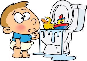 Cartoon Boy Clogging Toilet Pic