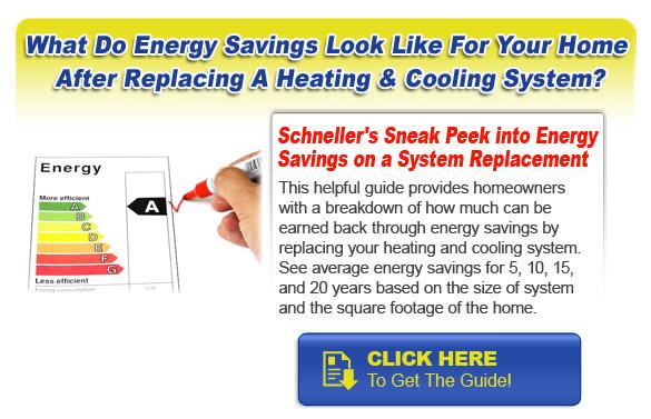 Energy Savings on a System Replacement graphic with a download button