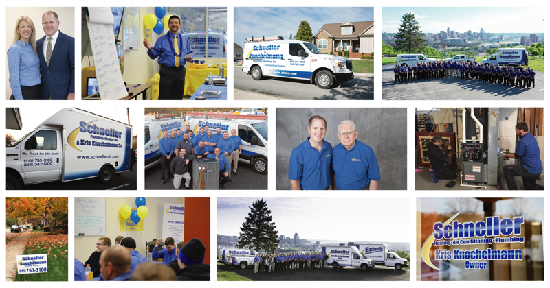 Collage of images about Schneller Knochelmann, including service vehicles and employees