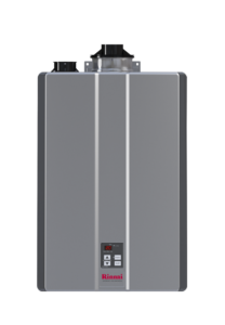 Rinnai tankless water heater on white background